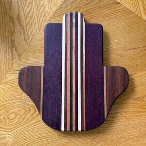 Hamsa Cutting Board Mixed Hardwoods Hand Crafted Reversible Bread Challah Board
